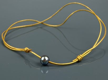 Adjustable gold-plated leather strap with...