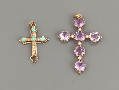 Latin cross in yellow gold 750°/°° set with...