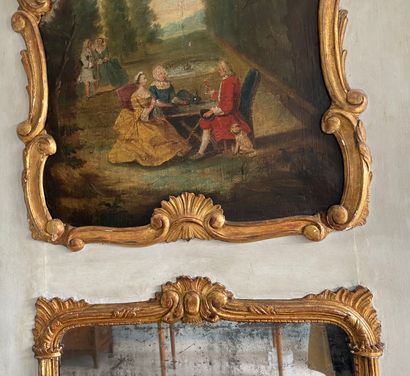 Trumeau de boiserie en bois laqué gris et...