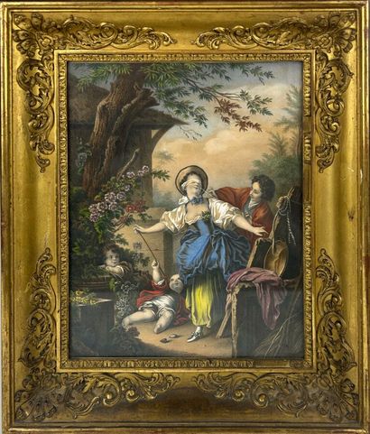 Paire de gravures en couleurs rehaussées...