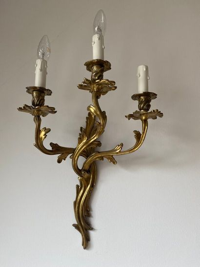 Paire d'appliques en bronze doré, deux bras...