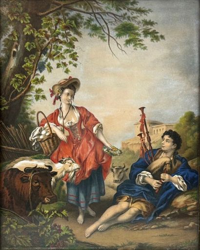 Paire de gravures en couleurs rehaussées...