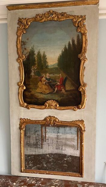 Trumeau de boiserie en bois laqué gris et...