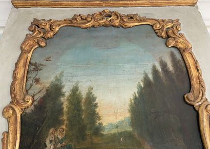 Trumeau de boiserie en bois laqué gris et...