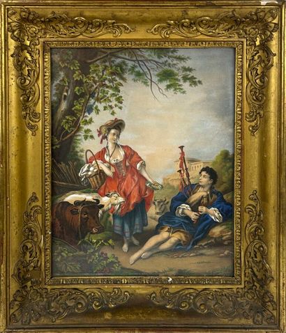 Paire de gravures en couleurs rehaussées...