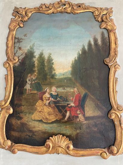 Trumeau de boiserie en bois laqué gris et...