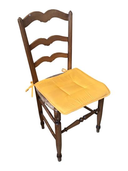 Set of 6 straw chairs in natural wood, barrette...