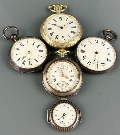 Lot de cinq montres de poches dont trois...