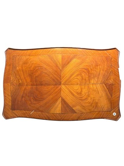 Small inlaid wood table opening with a drawer...