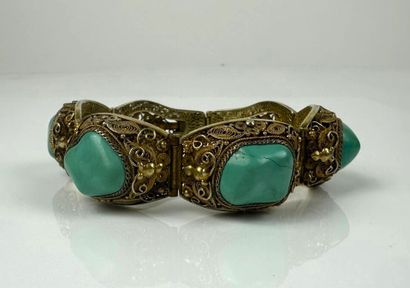 CHINE
Bracelet articulé en vermeil 800°/°°...