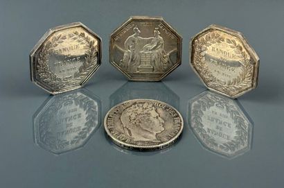 Trois jetons en argent Banque de France AN...