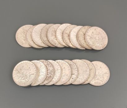 FRANCE
Vingt 5 francs argent semeuse, années...