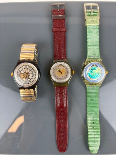 SWATCH
Trois montres bracelets modèles Rubin...