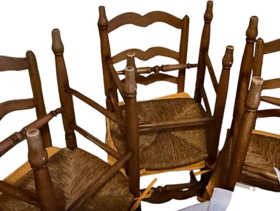 Set of 6 straw chairs in natural wood, barrette...