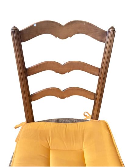 Set of 6 straw chairs in natural wood, barrette...