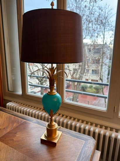 Pied de lampe ananas en verre opalin bleuté...