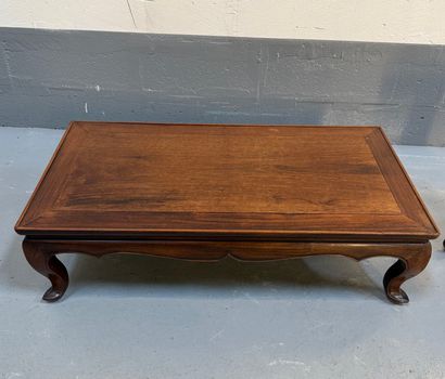 Rectangular veneered coffee table with curved...