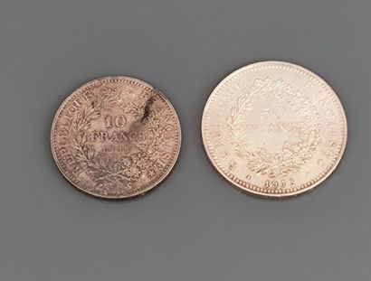 FRANCE
Vingt 5 francs argent semeuse, années...