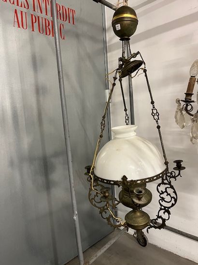 Suspension à crémaillère en étain, abat-jour...