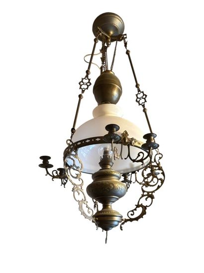 Suspension à crémaillère en étain, abat-jour...