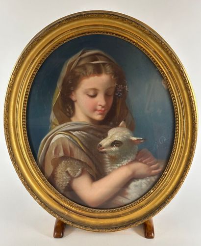 ECOLE DU XIXE SIECLE
Jeune bergère à la brebis
Pastel...