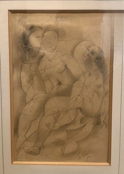 Alfréd RÉTH (1884-1966) 
Trois femmes, 
Dessin...
