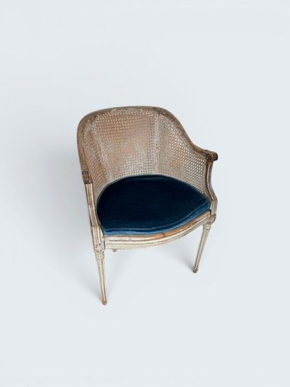 Fauteuil de bureau canné en bois naturel...