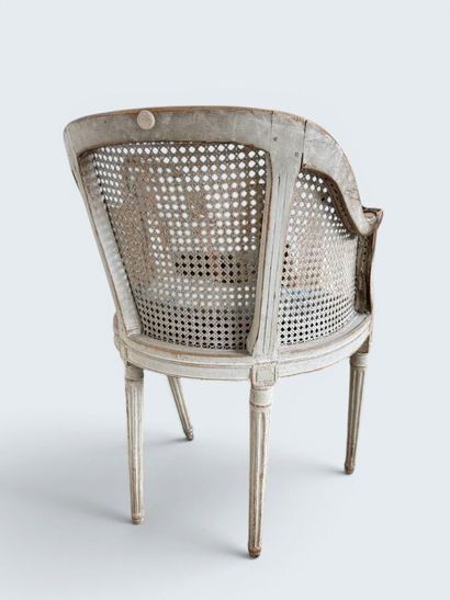 Fauteuil de bureau canné en bois naturel...