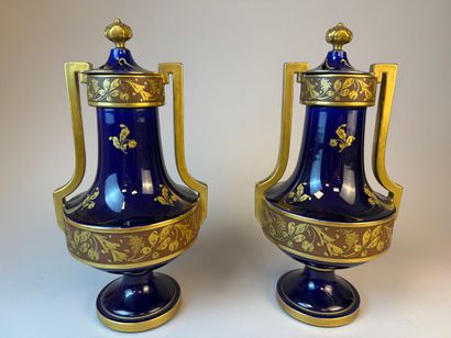 Pair of potpourri vases on pedestals with...