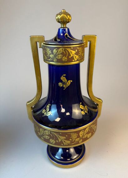 Pair of potpourri vases on pedestals with...