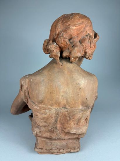 Andrée WEGL (XIX)
Girl with doll, 
Terracotta...