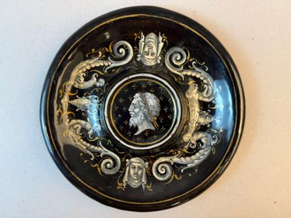 Enameled copper bowl with a navel-shaped...