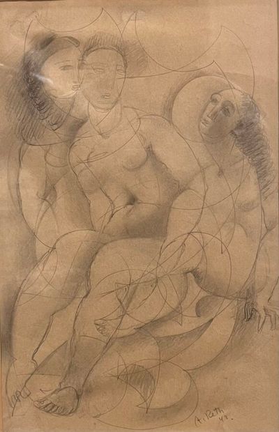 Alfréd RÉTH (1884-1966) 
Trois femmes, 
Dessin...