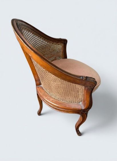 Fauteuil de bureau canné en bois naturel...