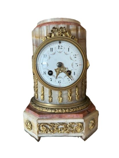 Fluted half-column clock in marble with gilt...
