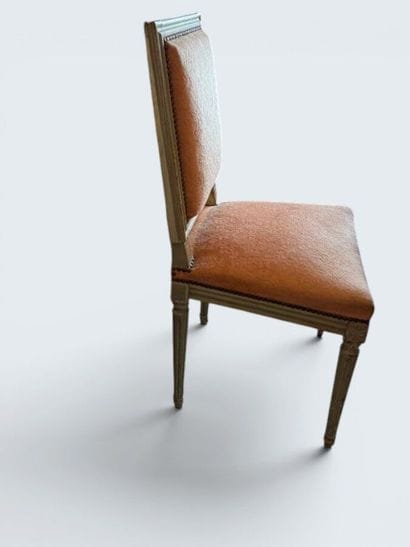 Four chairs with flat backs, made of gray-painted...