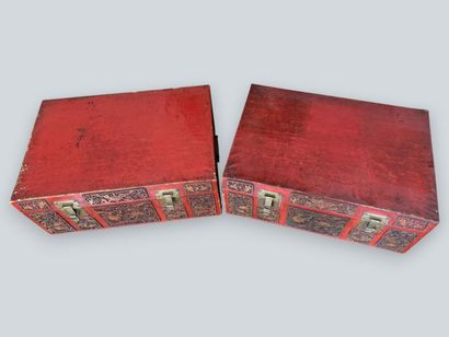 CHINA - 20TH CENTURY 
Two red lacquered leather...
