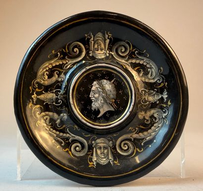 Enameled copper bowl with a navel-shaped...
