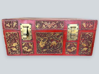 CHINA - 20TH CENTURY 
Two red lacquered leather...