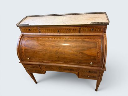 Cylindrical desk with a veneer inlaid with...
