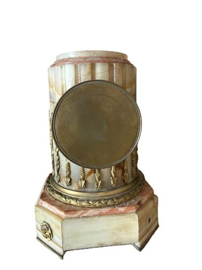Fluted half-column clock in marble with gilt...