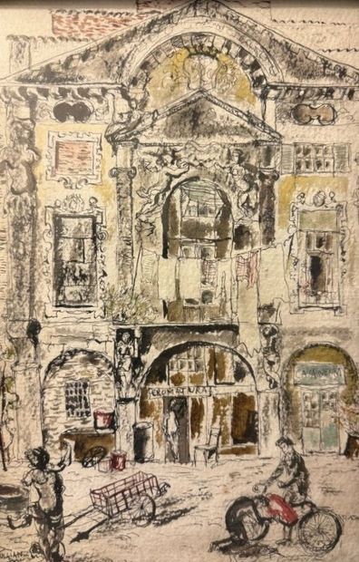 Philippe JULLIAN (1919-1977) 
Scène de rue...