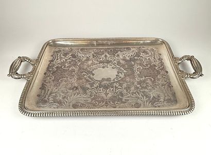 Silver-plated serving tray with two handles...