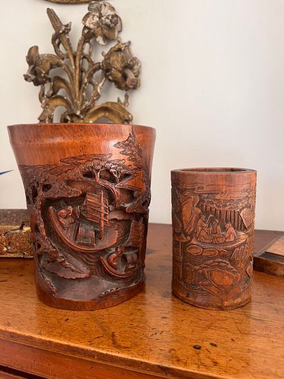 CHINA, 20th century
Two bamboo brush holders...