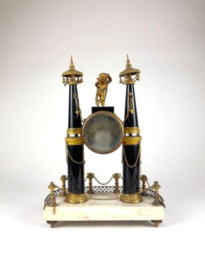 Portico clock in white marble with two columns...