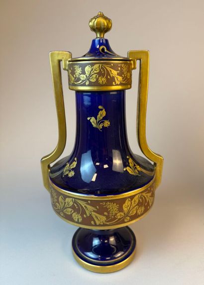 Pair of potpourri vases on pedestals with...