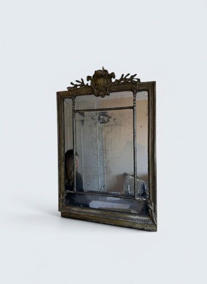 Miroir à parcloses en bois rechampit gris...