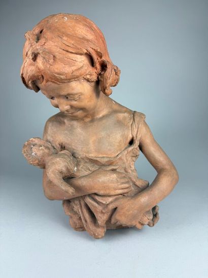 Andrée WEGL (XIX)
Girl with doll, 
Terracotta...