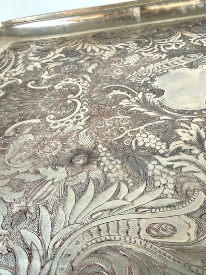 Silver-plated serving tray with two handles...