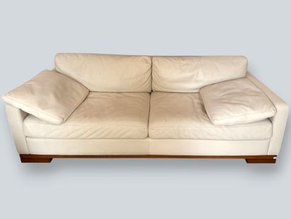 Hugues CHEVALIER 
Beige grained leather sofa...
